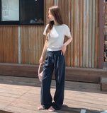 Gently Pintuck Summer Banding Long Wide Cotton Pants