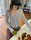 Dove See-through V-neck Two-Way Button Cardigan