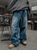 Reverse line wide denim pants