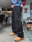 Grunge Eyelet Wide Denim Pants