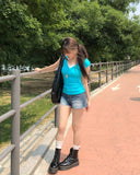 Grayish Cut Denim Shorts