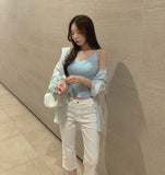 Hem Side Slit Capri Span Cotton Pants