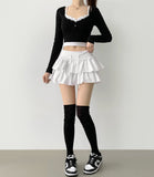 Tiered Flared Mini Underpants Banding Cotton Skirt Pant