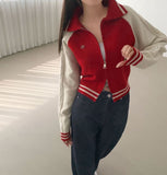 Cable Color Matching Design Two-Way Pendant Knit Zip-Up Cardigan