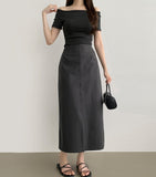 Back Zipper Slit H-line Long Skirt