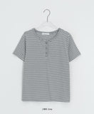 Denida Stripe Button Short Sleeve Tee