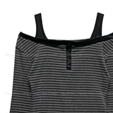 Signal Button Stripe Off-Shoulder Long Sleeve