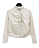 Curved shirring two-way zip-up