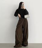Corduroy Folding Pintuck Hem Snap Wide Banding Pants