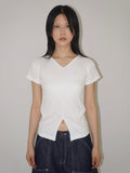 RIBBED V SLIT HALF T