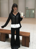 Gala See-Through Hood Crop Knit Cardigan