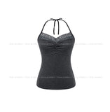 Pauline Shirred Lace Halter Sleeveless