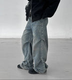 Pintuck straight wash denim