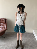 Leeum pleated shirring string sleeveless blouse