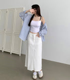 Seersucker Loose-fit Pendant Point Stripe Long Sleeve Shirt