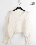 wave punching layered V-neck crop L/S KT