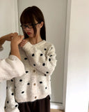 Jupi Dot Round Neck Long Sleeve Knit Cardigan