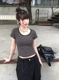 Boda Stripe Color Matching Daily Short Sleeve T-shirt