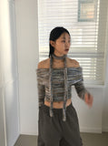 [Muffler set] Mikel Bokashi Off-shoulder Angora Knit