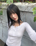 Laju RIb Button Round Neck Long Sleeve T-Shirt