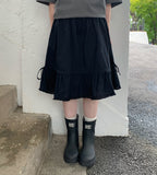 [BAONHAUS] Radonme Shirring Fringe Banding Midi Skirt