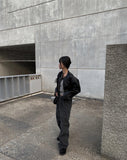 Head Black Blue Pintuck Wide Denim Pants