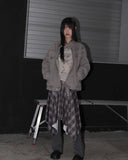 Beolin Check Folding Unbalanced Flare Midi Skirt