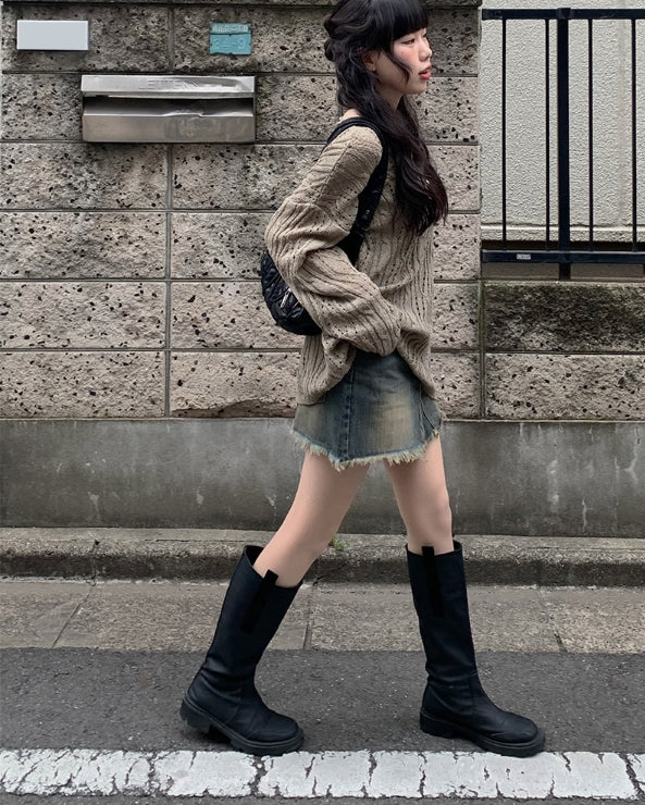【Anyone more】Eoseun Denim Wash Mini Skirt women-denim-micro-mini-skirt.