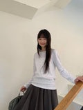 [BAONHAUS] Sorea Flower Ribbed Long Sleeve Tee