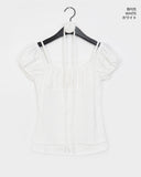 [Tie set] Hadel Corsage Layered Rib Shirring Puff T-shirt
