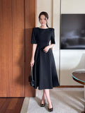 Tian Boat Neck Puff Flare Long One Piece