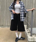 Unique Cross Adjust Point Bermuda Knee Length Cotton Pants