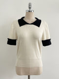Julien color matching collar pearl sleeve knit