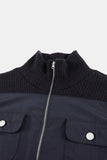 Chest pocket 2-way zip-up knit jacket