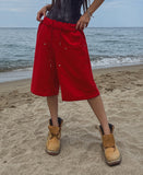 Tear Rivet Double Knee Bermuda Pants