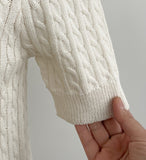 Shuena Pearl Neck Cable Short Sleeve Knit