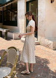 Ruckbell Square Neck Embroidered Tulip Pintuck Long One Piece