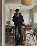 Rough Cat Brush Wide Denim Pants