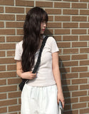 Shudi Stripe Lace Square Neck Short Sleeve T-Shirt