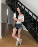 Cove Vintage Damaged Denim Shorts