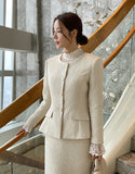 Newriel No Collar Wool Tweed Half Jacket