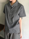 [BAONHAUS] Krunen Linen Check Short Sleeve Shirt Blouse