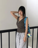 Piyo V-neck Rib Lace Sleeveless Shirt