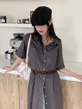 Rest Shirt Pocket Split Long Short Sleeve One Piece
