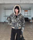 Ash camo fur crop padding