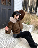 Nuha fur collar quilted short zip-up jacket