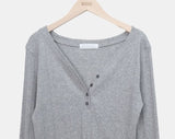 Muhi Button Heart Neck Long Sleeve T-shirt