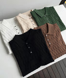 Cable knit short sleeve button collar ver