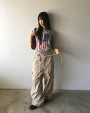 Det Vintage American Flag Printing One-Off-Shoulder Short Sleeve T-Shirt