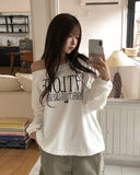 Kitten Lettering One-Shoulder String Sweatshirt